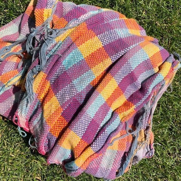 handmade colourful hammock check gingham plaid tartan purple orange blue cotton - Picture 8 of 9